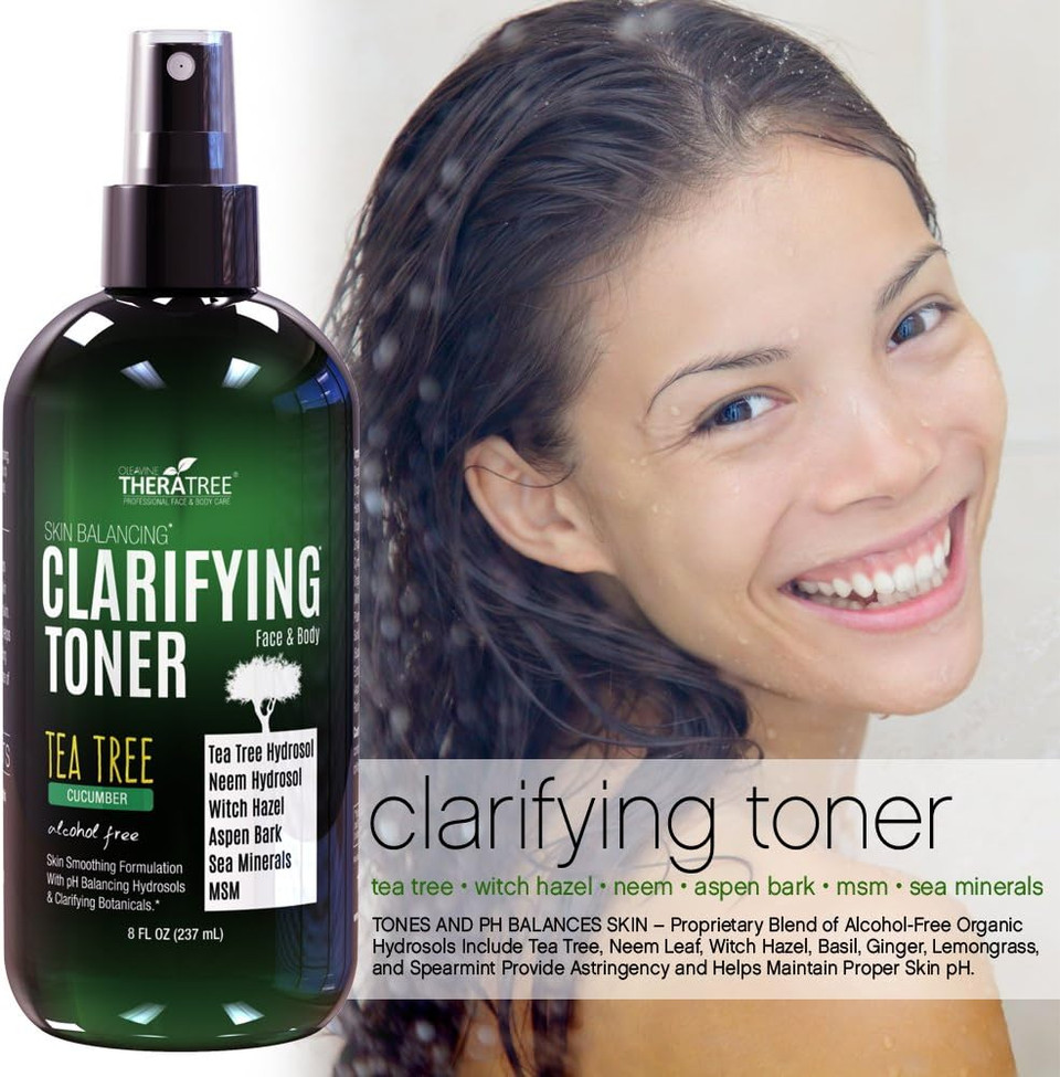 Clarifying Toner With Msm, Tea Tree & Neem Hydrosol, Complexion Control For Face & Body  Helps Reduce Appearance Of Pore Size, Controls Oil To Tone, Balance & Hydrate Skin - 8 Oz