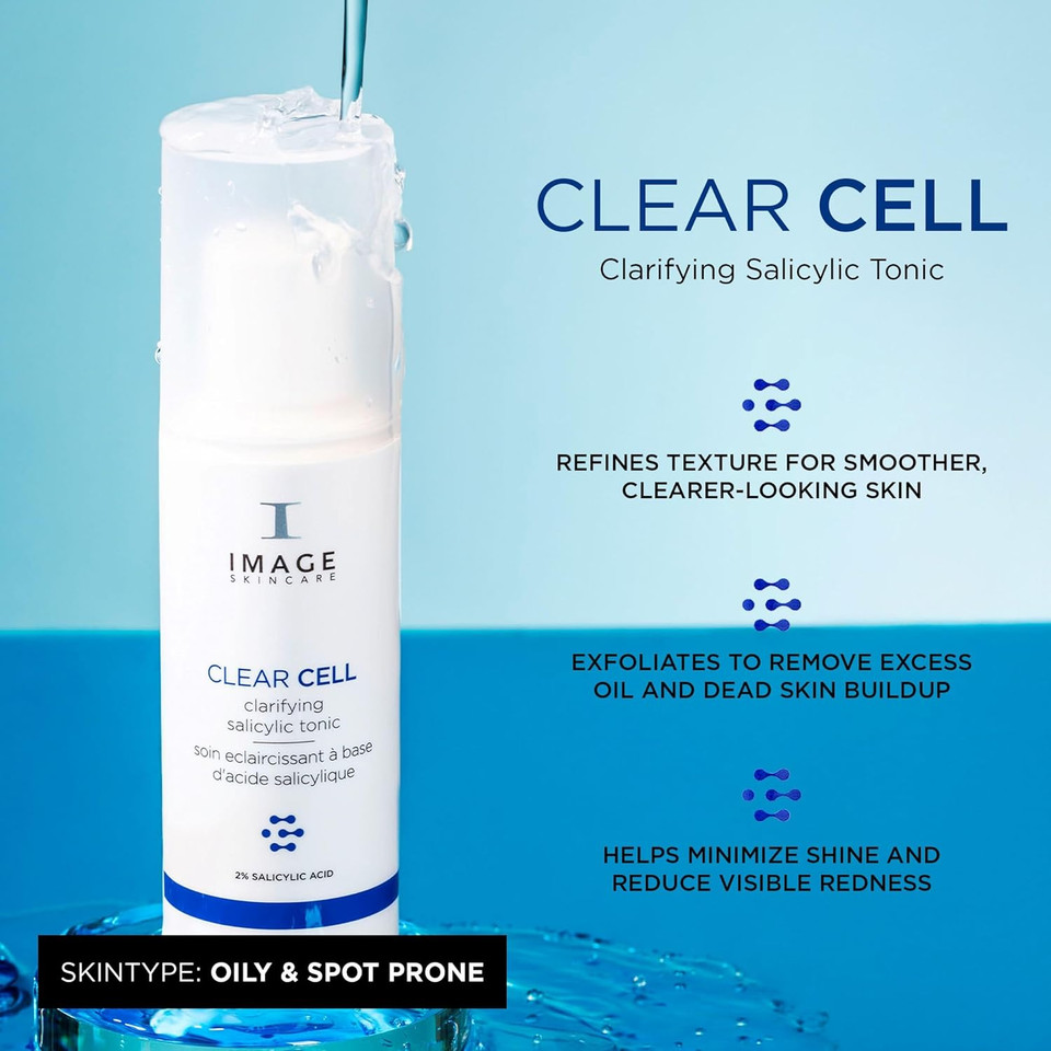 Image Skincare, Clear Cell Clarifying Salicylic Tonic, Mattifying Toner For Pores, Redness And Light Exfoliation For Oily Prone Skin, 4 Fl Oz