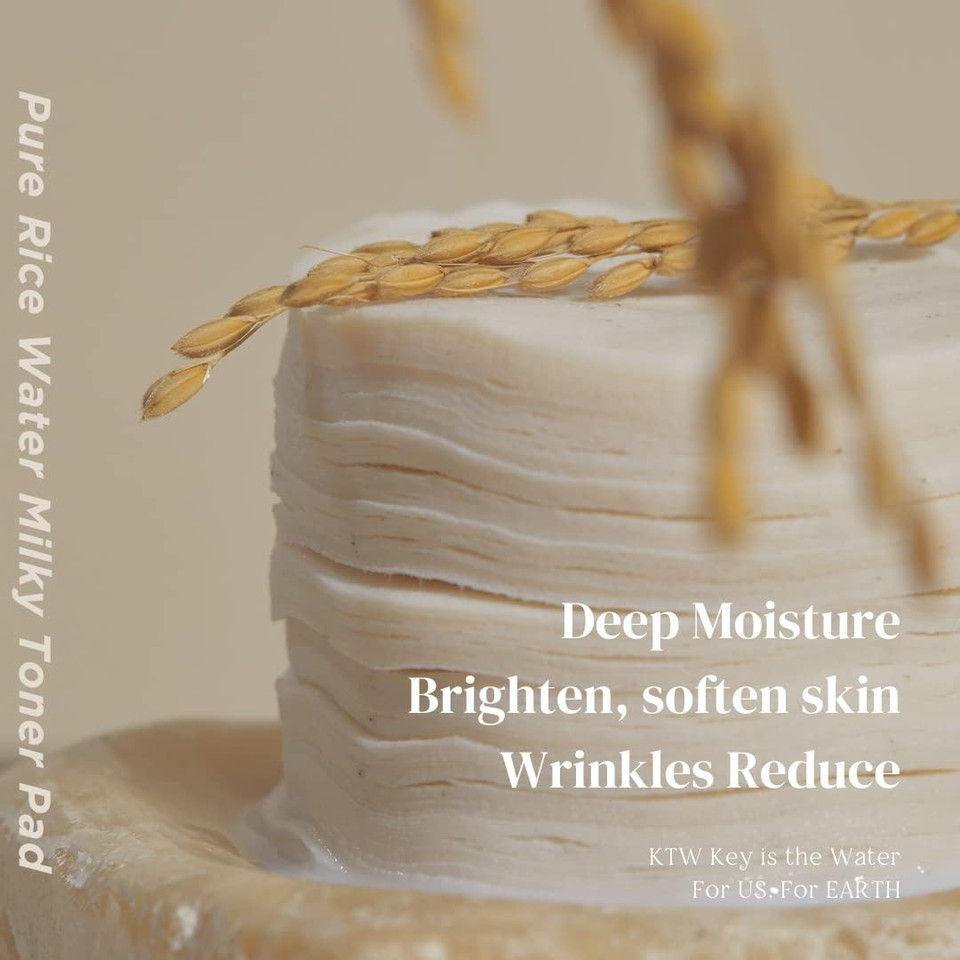 Ktw Pure Rice Water Milky Toner Pad, 70 Pads | Cotton Pads In Rice Water Moisturize, Tones Up Sensitive Skin, Daily Use | Vegan Korean Skincare