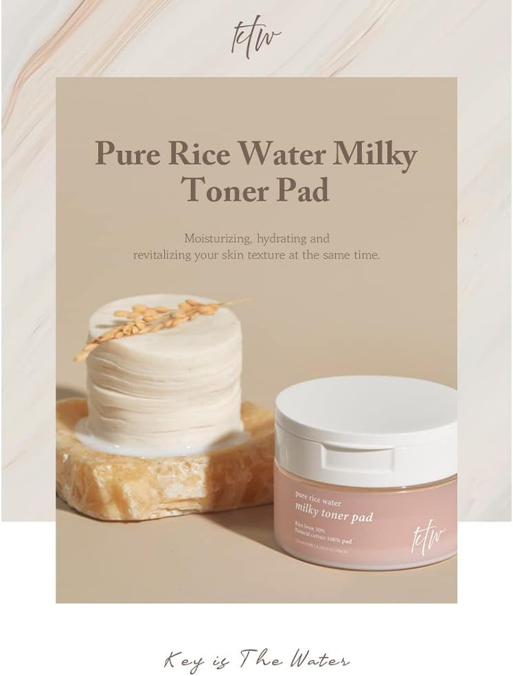 Ktw Pure Rice Water Milky Toner Pad, 70 Pads | Cotton Pads In Rice Water Moisturize, Tones Up Sensitive Skin, Daily Use | Vegan Korean Skincare