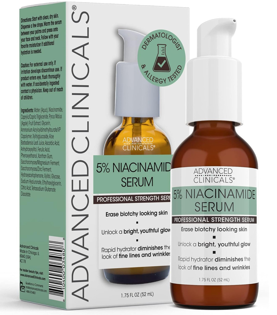 Advanced Clinicals Niacinamide Serum - 5% Niacinamide Serum For Face W/Hyaluronic Acid Serum, Ferulic Acid, Aloe Vera, Fruit Extracts - Dark Spot & Age Spot Remover - Skin Serum For Face 1.75 Fl Oz5% Niacinamide Face Serum1.75 Fl Oz (Pack Of 1)