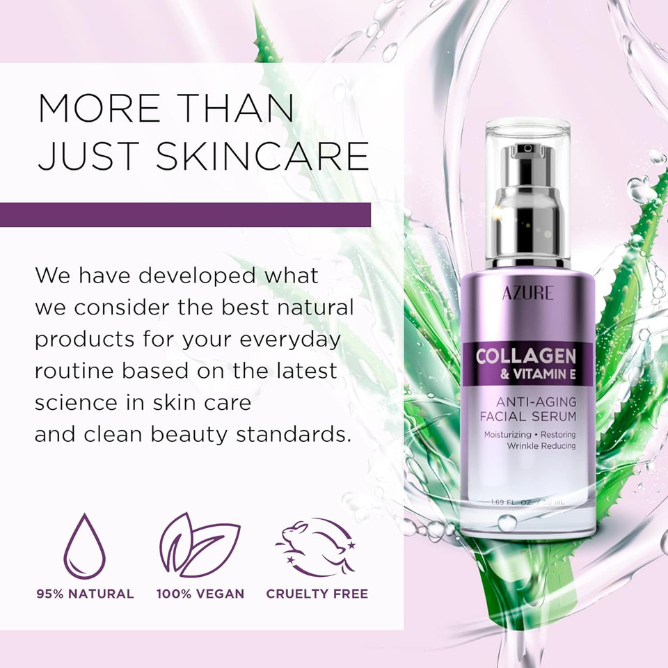 Azure Collagen & Vitamin E Anti Aging Facial Serum - Restoring, Smoothing & Hydrating Face Serum - Reduces Fine Lines & Wrinkles, Repairs Dry, Tired & Dehydrated Skin - Skin Care Made In Korea - 50Ml / 1.69 Fl.Ozcollagen & Vitamin E