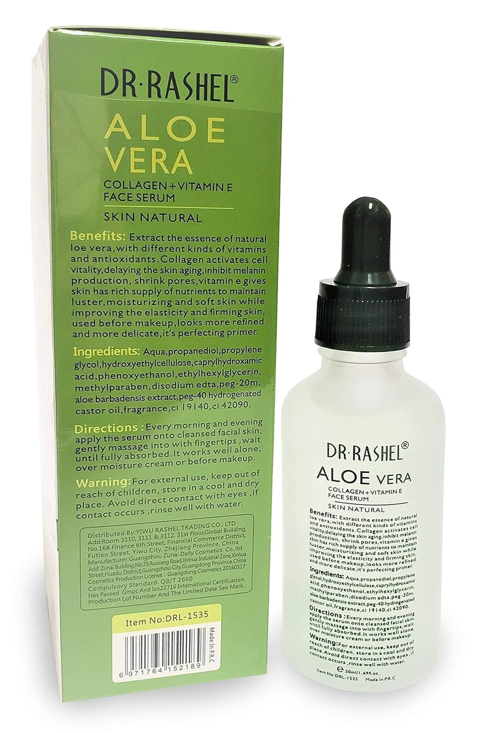 Dr Rashel Aloe Vera Collagen + Vitamin E Face Serum | Anti - Wrinkle, Instantly Smooth Hydrates & Moisture Skin, Size 1.69 Oz