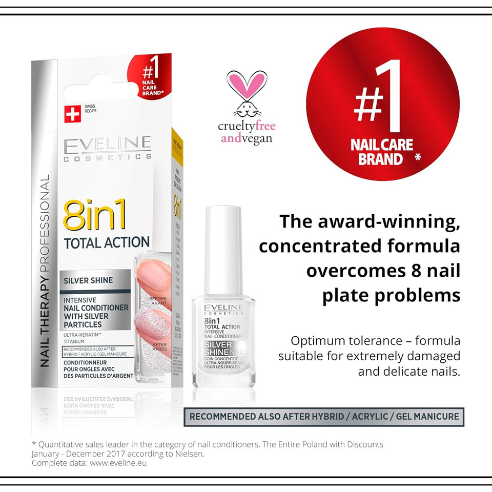Eveline 8 In1 Total Action Intensive Nail Conditioner Silver Shine 12Ml