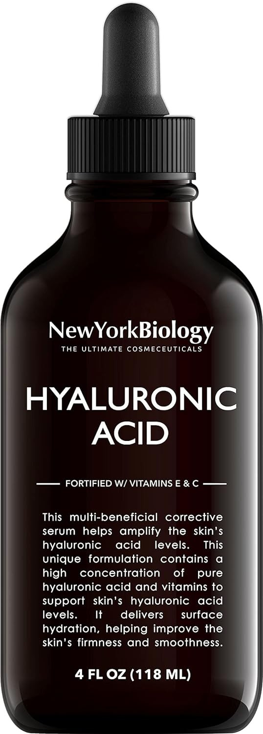New York Biology Hyaluronic Acid Serum For Face With Vitamins C And E - Professional Strength Hydrating Serum For Dry Uneven Skin - 4 Fl Oz