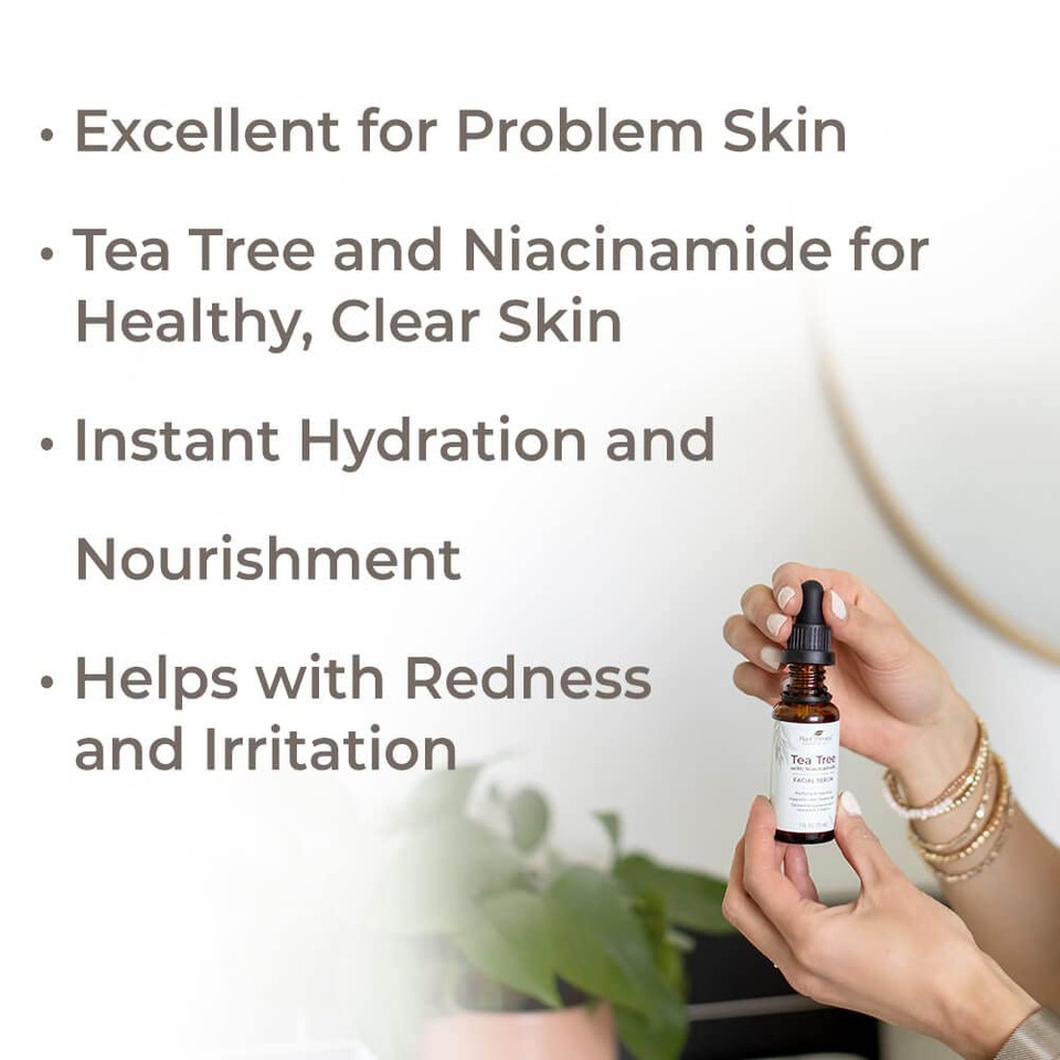 Plant Therapy Tea Tree With Niacinamide Facial Serum 1 Oz With Hyaluronic Acid, Witch Hazel, And Vitamin B3, Reduces The Appearance Of Fine Lines & Wrinkles