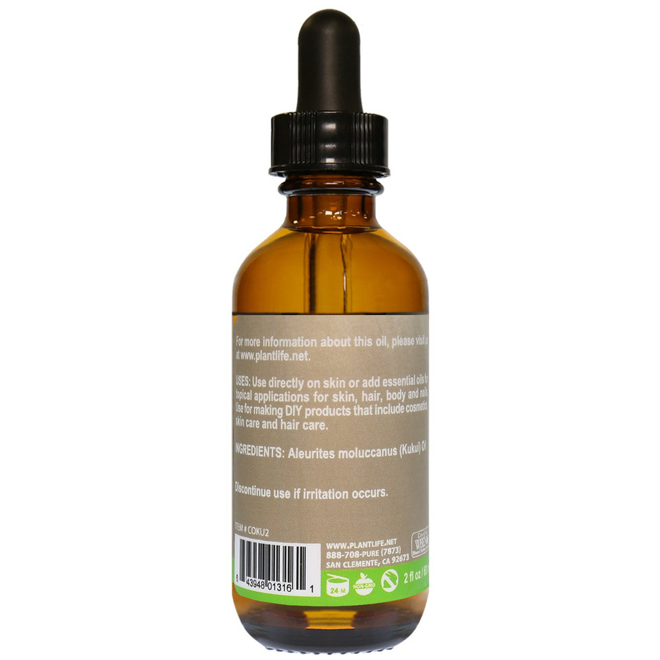 Plantlife Kukui Carrier Oil - Cold Pressed, Non-Gmo, And Gluten Free Carrier Oils - For Skin, Hair, And Personal Care - 2 Oz Plantlife Kukui Carrier Oil - Cold Pressed, Non-Gmo, And Gluten Free Carrier Oils - For Skin, Hair, And Personal Care - 2 Oz