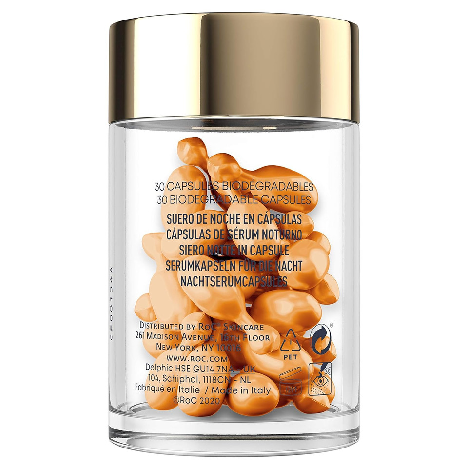 Roc Multi Correxion Revive + Glow 20% Pure Vitamin C Night Serum Capsules For Brightening, Dark Spots, And Texture, Christmas Gifts & Stocking Stuffers For Women And Men30 Count (Pack Of 1)