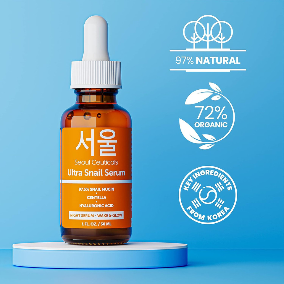 Seoulceuticals Korean Skin Care Day & Night Serum Set - Potent Vitamin C Day Serum + Korean Snail Night Serum With Hyaluronic Acid + Centella + Ce Ferulic For K Beauty Glow