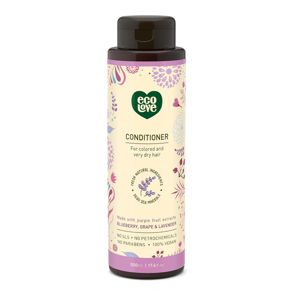 Ecolove - Natural Conditioner For Dry Damaged Hair And Color Treated Hair - With Natural Lavender Extract - No Sls Or Parabens - Vegan And Cruelty-Free, 17.6 Oz