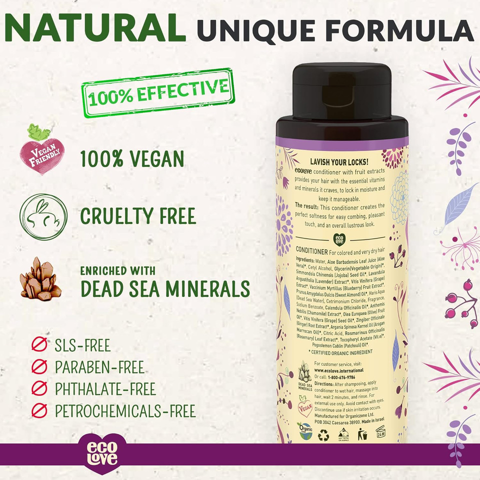 Ecolove - Natural Conditioner For Dry Damaged Hair And Color Treated Hair - With Natural Lavender Extract - No Sls Or Parabens - Vegan And Cruelty-Free, 17.6 Oz