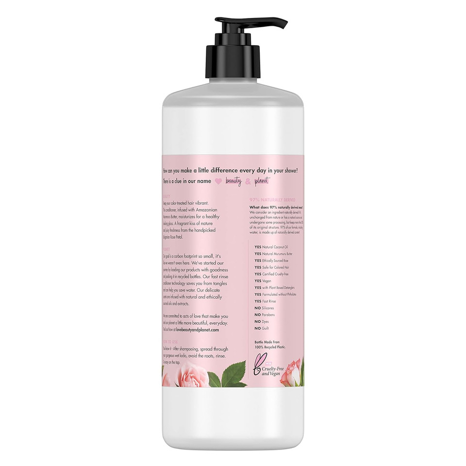Love Beauty And Planet Blooming Hair Conditioner For Color Treated Hair Murumuru Butter & Rose Paraben & Silicone Free & Vegan Hair Care, 32.3 Fl Oz Love Beauty And Planet Blooming Hair Conditioner For Color Treated Hair Murumuru Butter & Rose Paraben & Silicone Free & Vegan Hair Care, 32.3 Fl Oz