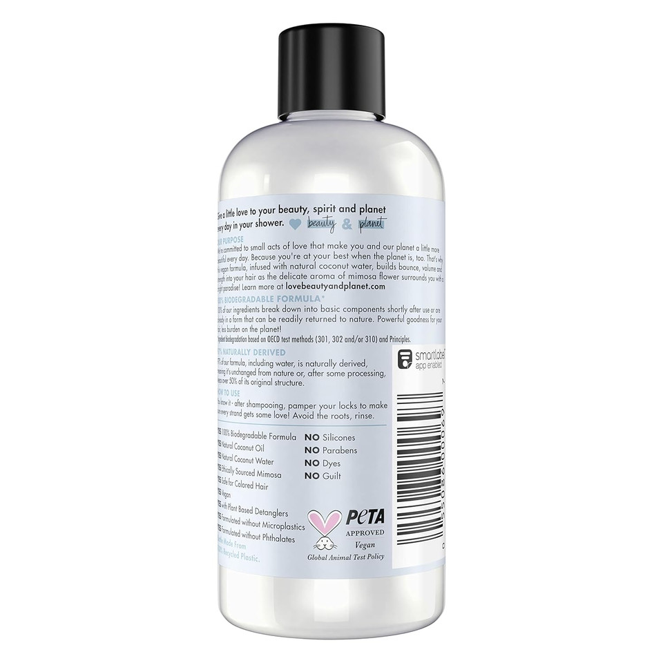 Love Beauty And Planet Volume And Bounty Conditioner For Thin And Fine Hair Care Coconut Water & Mimosa Volumizing Conditioner 0% Silicones, Parabens, And Dyes 3 Oz, Pack Of 12