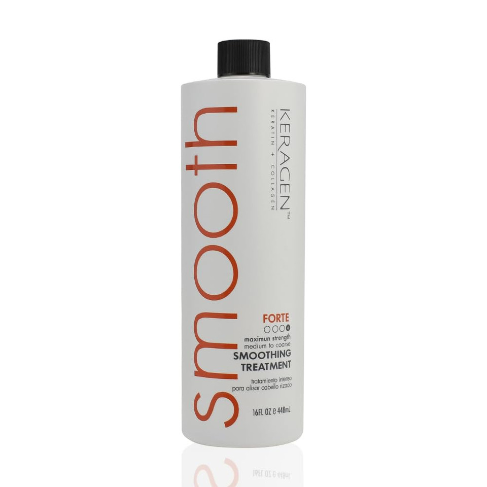Keragen - Brazilian Keratin Smoothing Treatment, Blowout Straightening System For Dry And Damaged Hair - Forte, Sulfate Free - Eliminates Curls And Frizz, Medium To Coarse Hair (16 Oz)