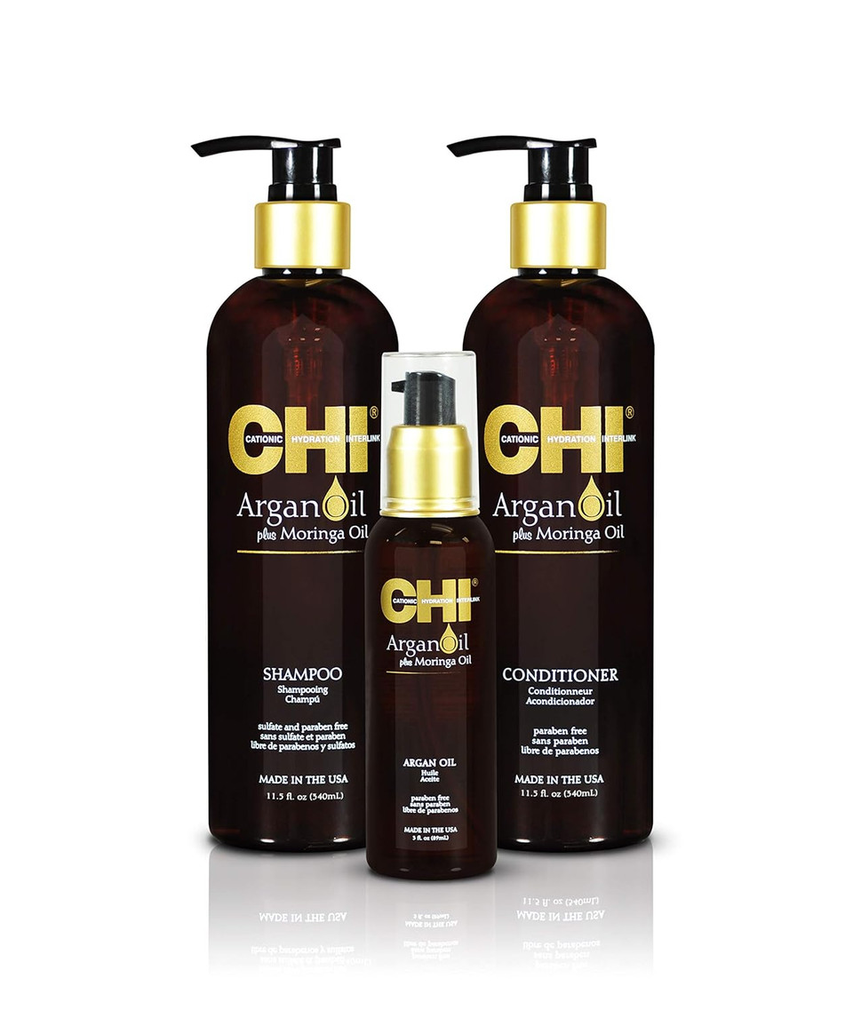 Chi Argan Oil Plus Moringa Oil Luxe Trio Kit With Shampoo, Conditioner And Moringa Oil (Set Of 3), 11 Fl. Oz