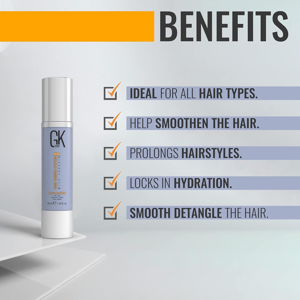 Gk Hair Global Keratin Moisturizing Shampoo And Conditioner Sets (3.4 Oz/100Ml) With Leave In Cashmere Smoothing Styling Cream (1.69 Fl Oz/50Ml) For Color Treated Dry Damaged Frizzy Hair