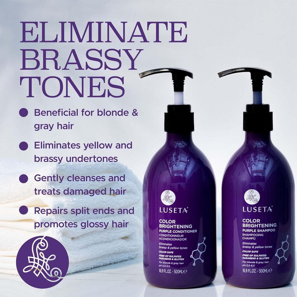 L Luseta Color Brightening Purple Shampoo And Conditioner Set For Blonde And Gray Hair, Infused With Cocos Nucifera Oil To Help Nourish, Moisturize And Condition Hair, 2X33.8Oz