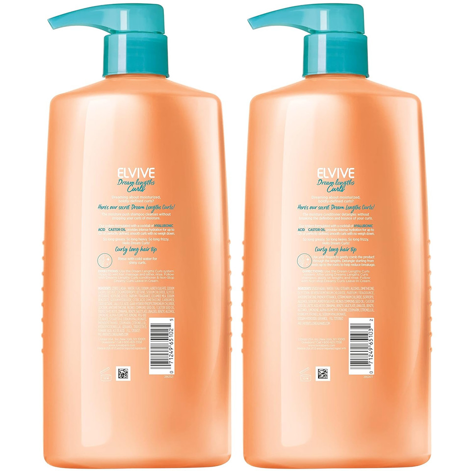 Lã¢ÂOrã£Â©Al Paris Elvive Dream Lengths Curls Shampoo And Conditioner 2Pk, Paraben-Free With Hyaluronic Acid And Castor Oil. Best For Wavy Hair To Curly Hair, 1 Kit