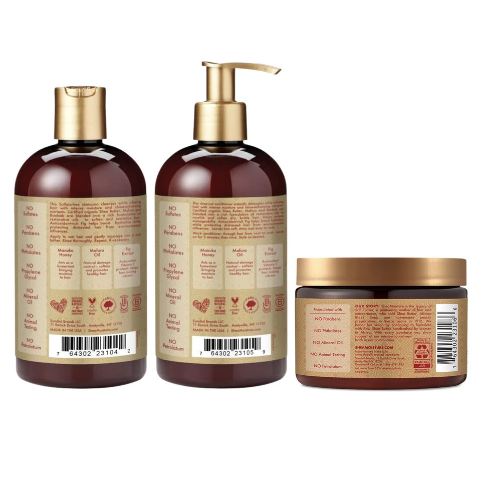 Sheamoisture Manuka Honey & Mafura Oil Intensive Hydration Combination Set  Includes 13 Oz. Shampoo, 13 Oz. Conditioner & 12 Oz. Hair Masque