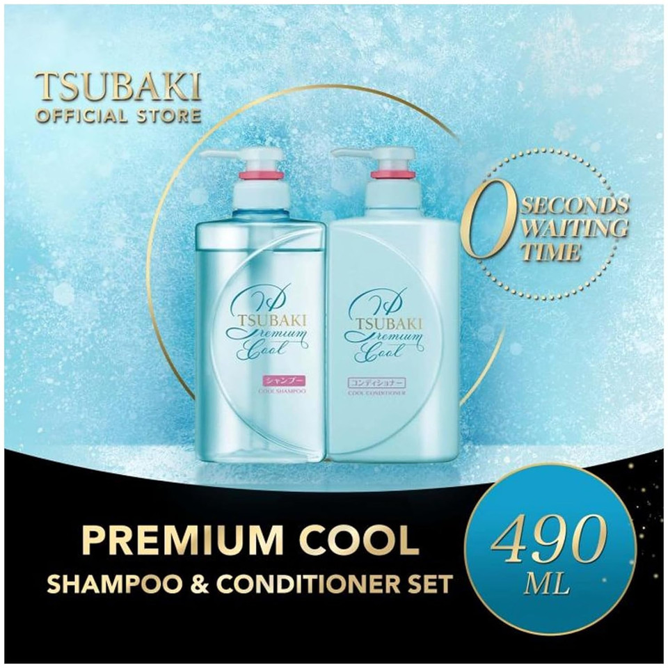 Tsubaki Premium Cool Shampoo 490Ml & Conditoner 490Ml Pair Set (Cool Minty Edition) Sofia By Ode