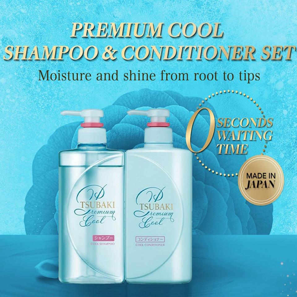 Tsubaki Premium Cool Shampoo 490Ml & Conditoner 490Ml Pair Set (Cool Minty Edition) Sofia By Ode
