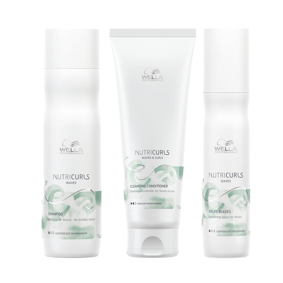 Wella Professionals Nutricurls 3 Unit Set For Waves, Formulated With Nourish-In Complex, Nourish And Define Waves With Shampoo, Conditioner, And Milky Leave-In Spray, Sulfate Free Hair Care Regimen