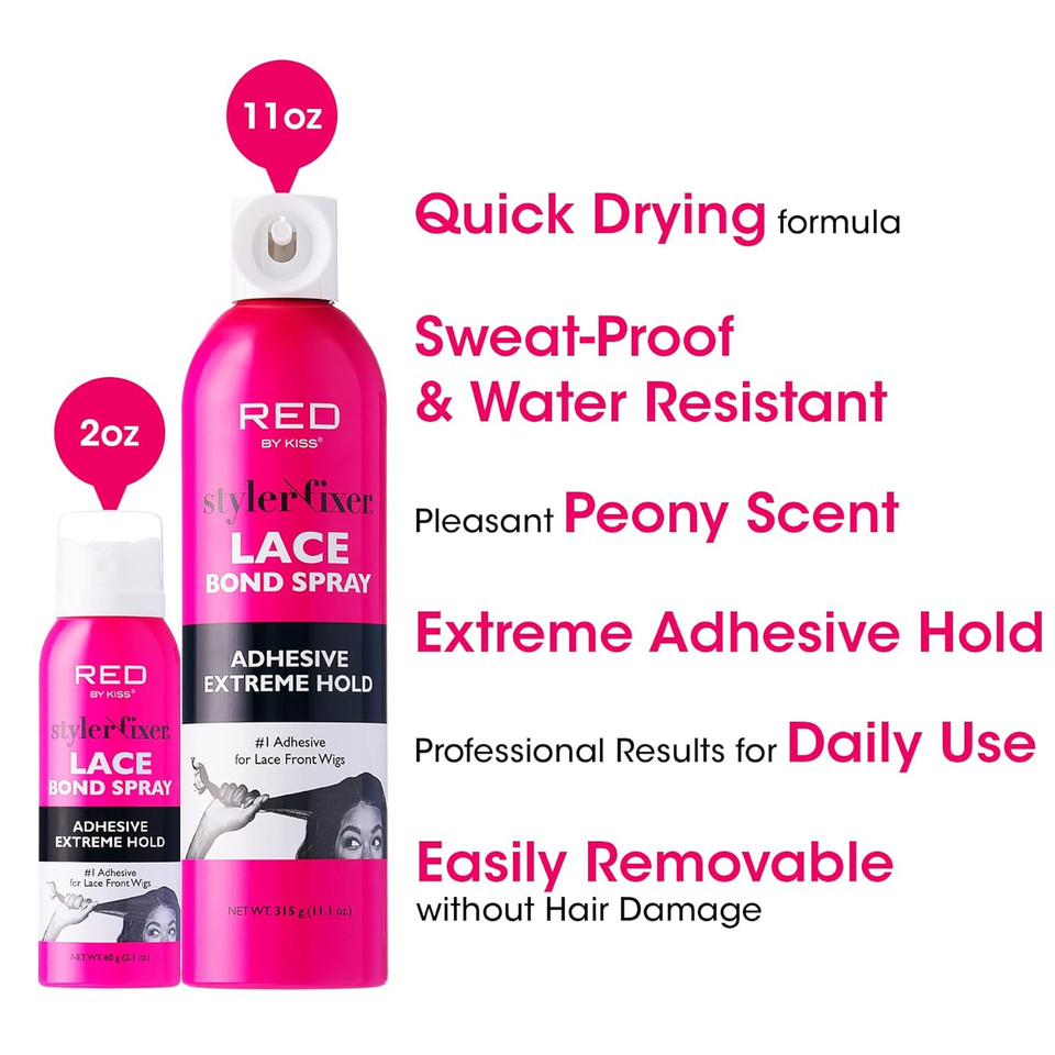 Red By Kiss Hair Glue Spray Adhesive For Lace Front Wigs Extreme Hold, Bold Hold Lace Glue, Hair Spray For Hair Styling Extra Hold, 2Oz2.1 Ounce (Pack Of 1)