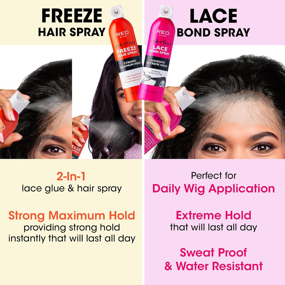 Red By Kiss Hair Glue Spray Adhesive For Lace Front Wigs Extreme Hold, Bold Hold Lace Glue, Hair Spray For Hair Styling Extra Hold, 2Oz2.1 Ounce (Pack Of 1)
