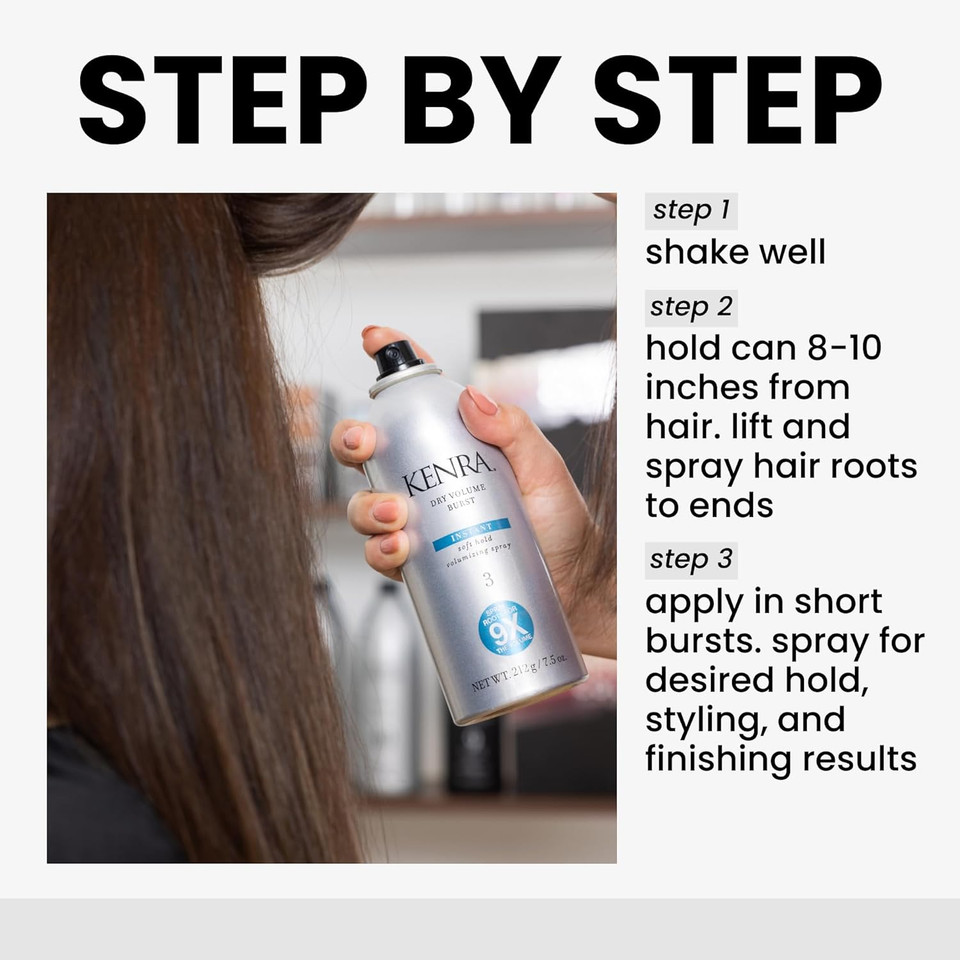 Kenra Dry Volume Burst 3 | Instant Volume Hairspray | Soft Hold Volumizing Spray | Dry Application | All Hair Types