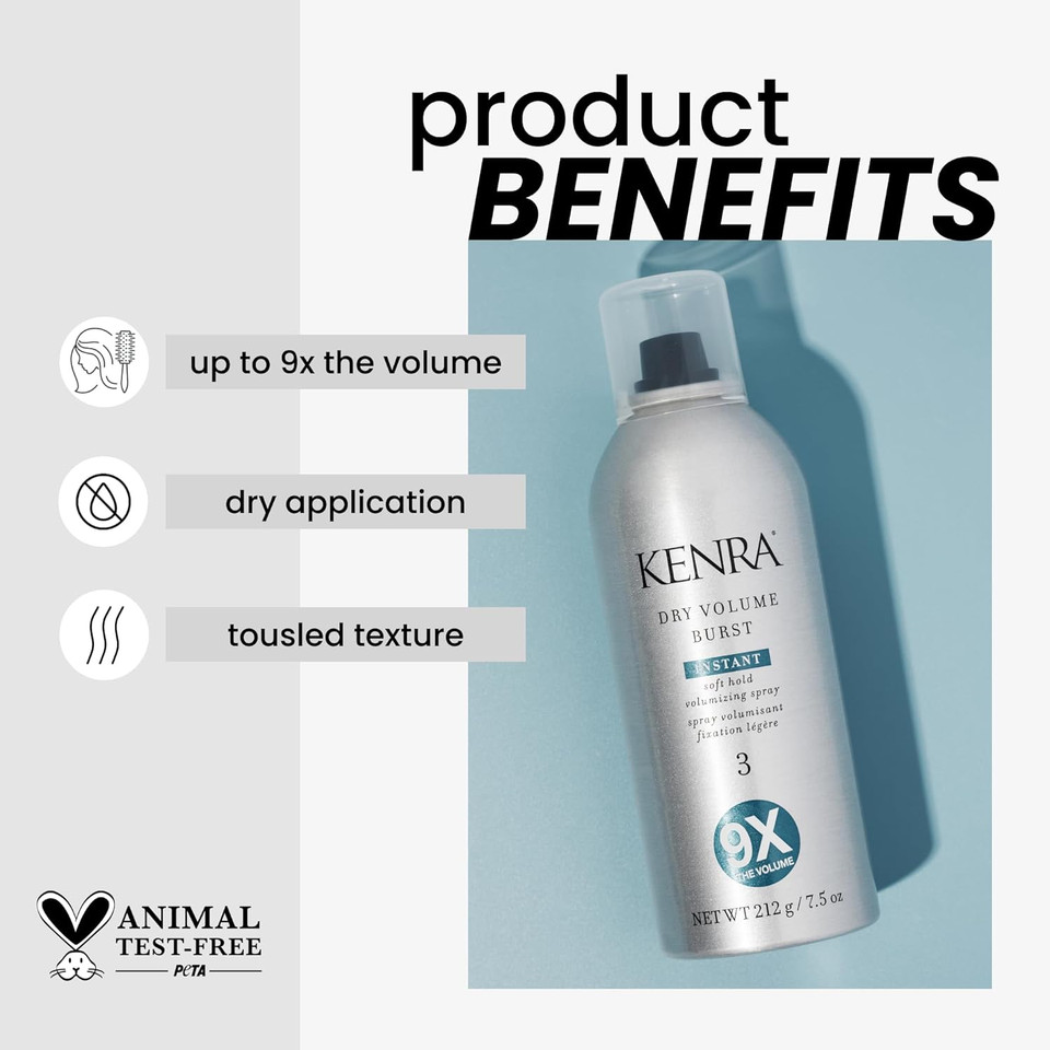Kenra Dry Volume Burst 3 | Instant Volume Hairspray | Soft Hold Volumizing Spray | Dry Application | All Hair Types