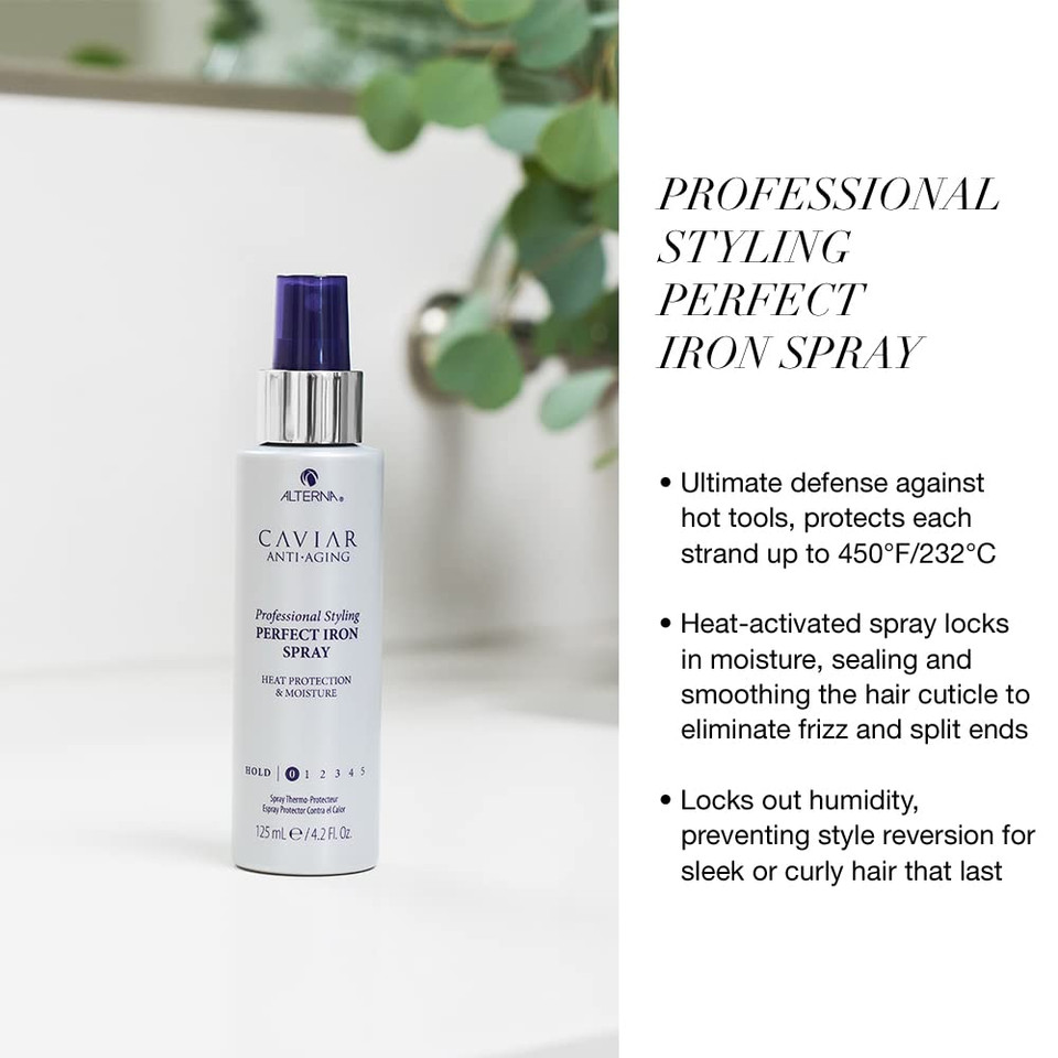 Alterna Caviar Professional Styling Perfect Iron Spray, 4.2 Fl Oz | Provides Heat Protection & High Shine | Sulfate Free