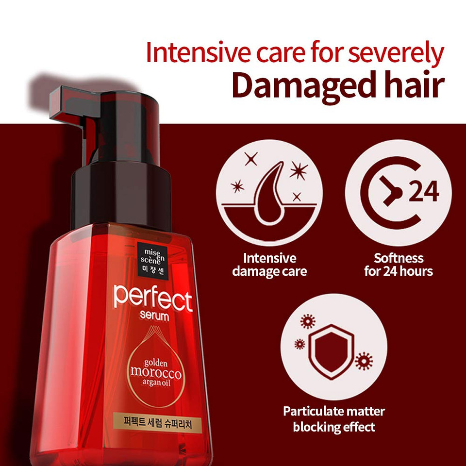 Mise En Scene Perfect Super Rich Serum For Hair Damage, Containing 7 Oils To Make Hair Ends Soft Silky And Smooth, Hair Essence For High Nutrition Intensive Care, Rich White Floral Scent, 2.70 Fl. Oz