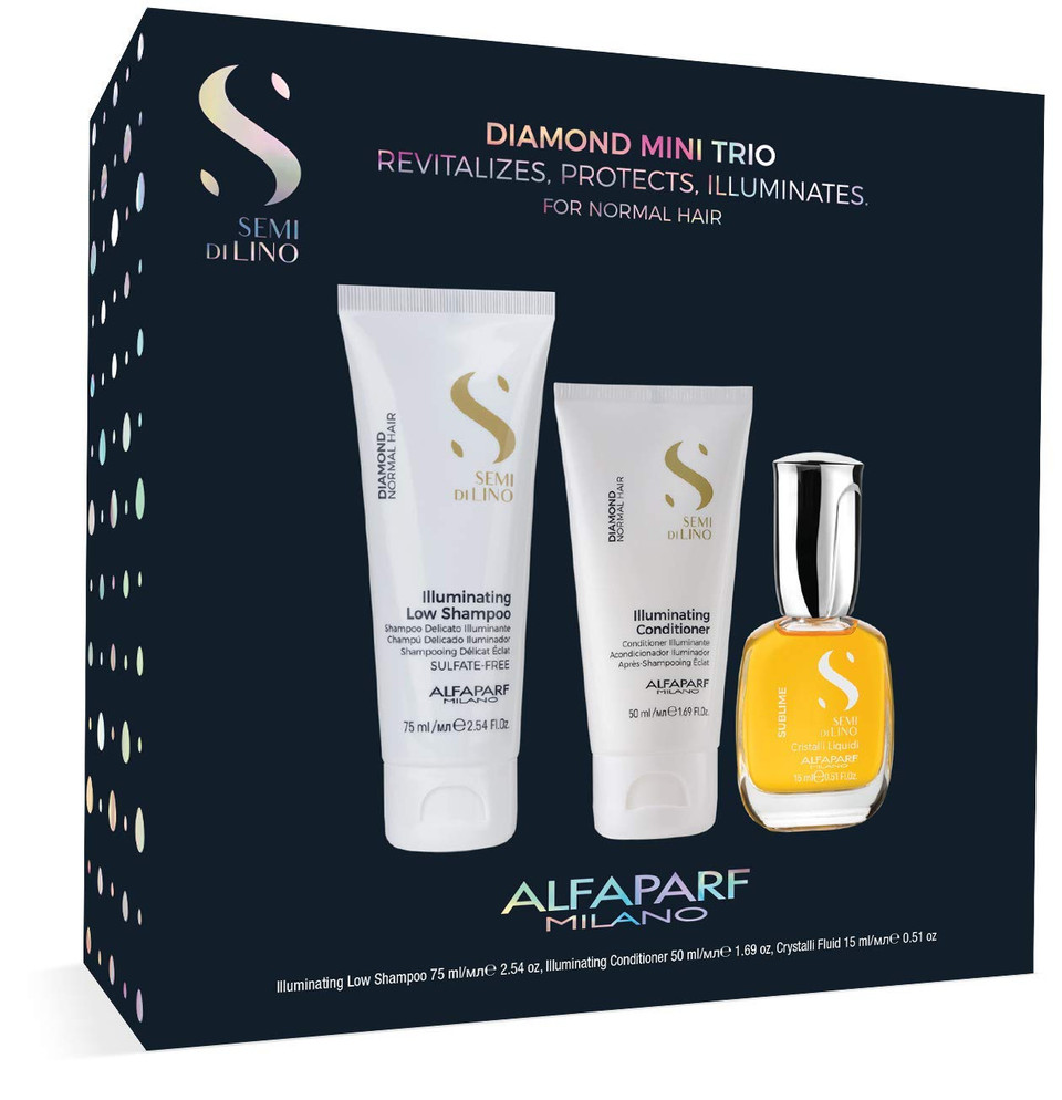 Alfaparf Milano Semi Di Lino Cristalli Liquidi And Travel Size Diamond Sulfate Free Shampoo And Conditioner For Color Treated Hair - Adds Shine And Softness - 15Ml Hair Oil Serum