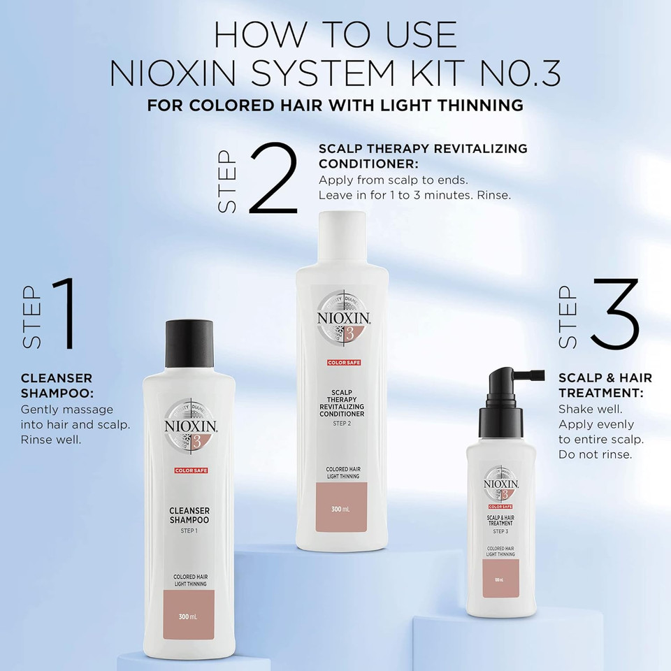 Nioxin System 3 Shampoo & Conditioner Prepack, Color Treated Hair With Light Thinning, Pumps Included, 33.8 Fl Oz