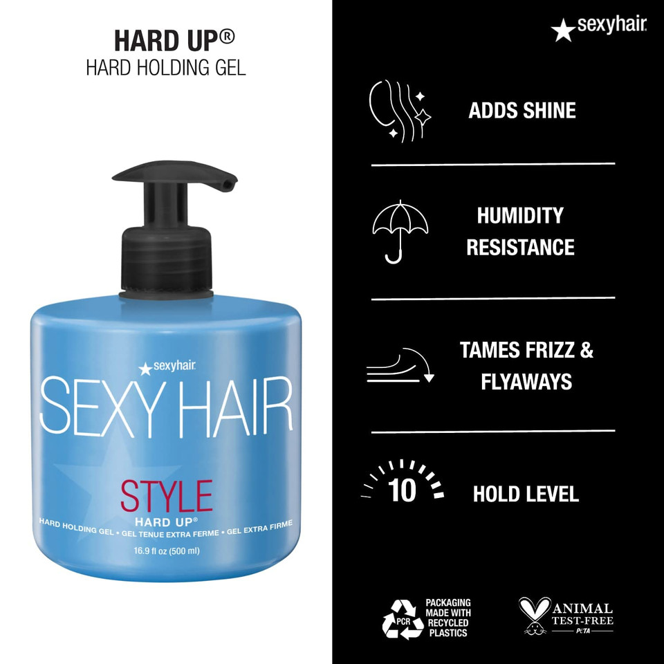 Sexyhair Style Hard Up Hard Holding Gel | Extreme Hold | Non-Flaking Formula | All Hair Types