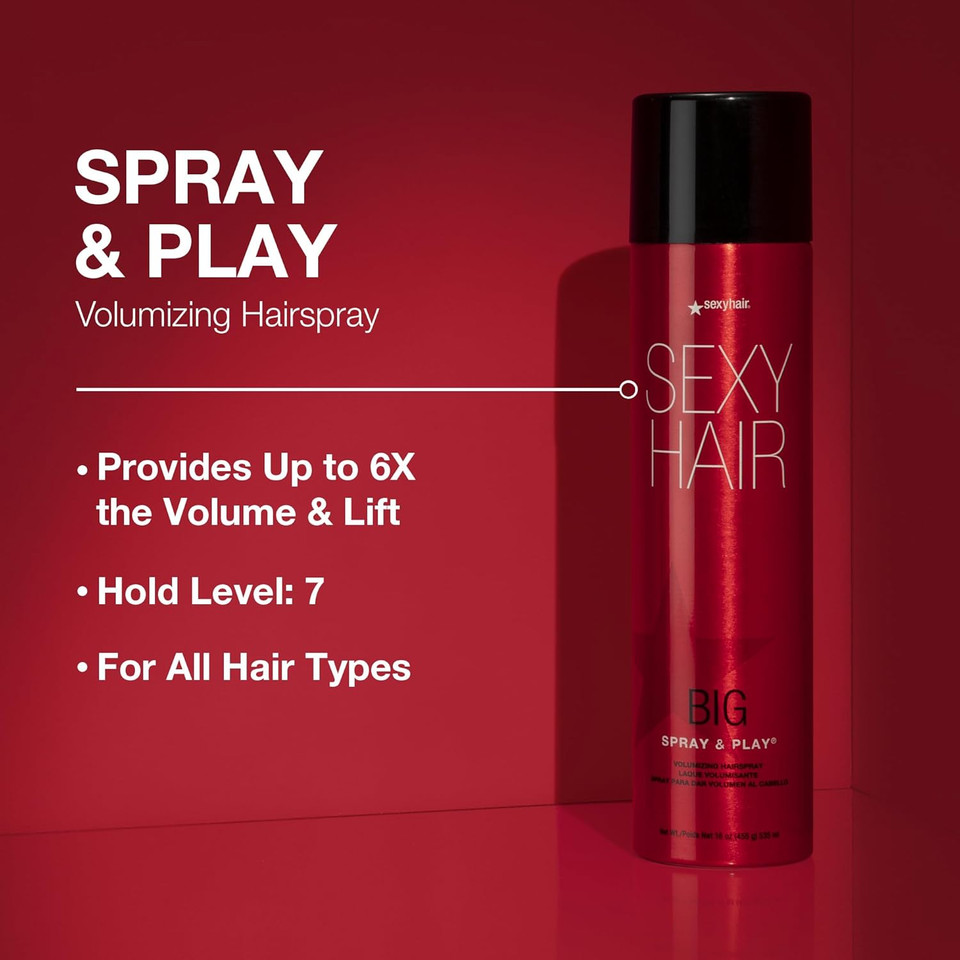 Sexyhair Big Spray & Play Volumizing Hairspray | Hold And Shine | Up To 72 Hour Humidity Resistance | All Hair Types