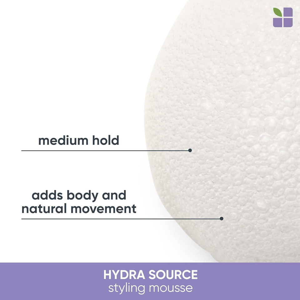Biolage Hydra Source Styling Mousse | Provides Body & Natural Movement | Medium Hold | For Dry Hair | Paraben-Free | Vegan | 8.5 Fl. Oz