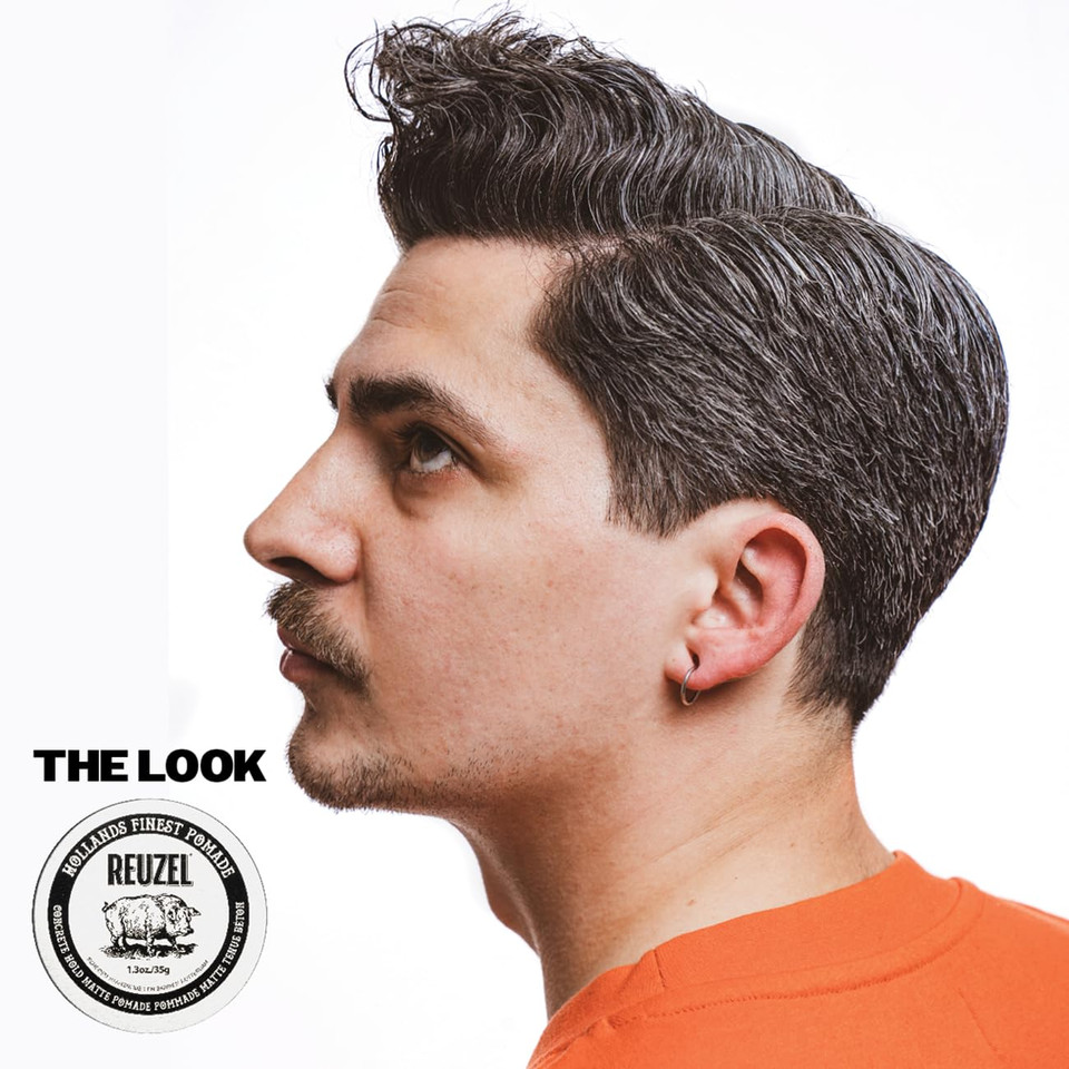 Reuzel Concrete Matte Pomade, Strong All Day Hold, Water Soluble Styling, No Shine And Flake Free, Easy To Wash Out, For All Hairstyles, 1.3 Oz