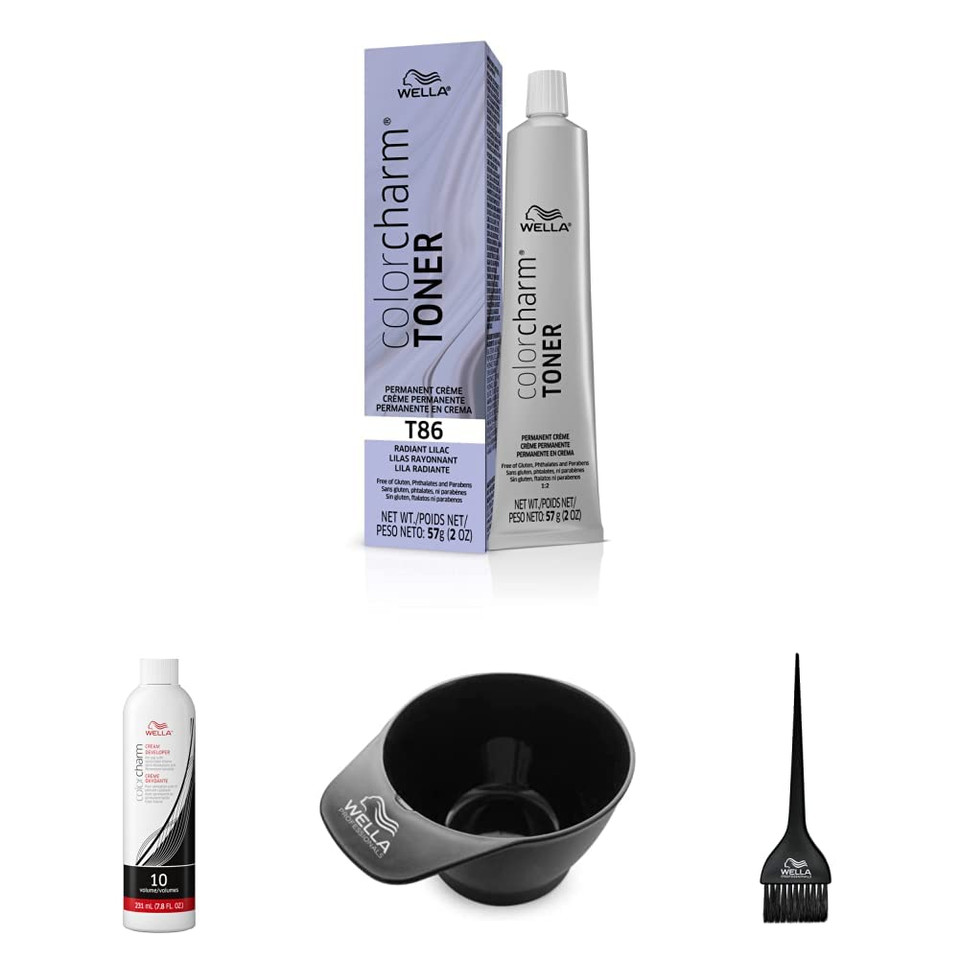 Wella Colorcharm Hair Dye & Coloring Kit, T86 Crã£Â¨Me Toner + 10 Vol Cream Developer With Color Mixing Brush & Bowl For Mixing And Application, Great For Professional Or At Home Diy Use, 4Pc Set Wella Colorcharm Hair Dye & Coloring Kit, T86 Crã£Â¨Me Toner + 10 Vol Cream Developer With Color Mixing Brush & Bowl For Mixing And Application, Great For Professional Or At Home Diy Use, 4Pc Set