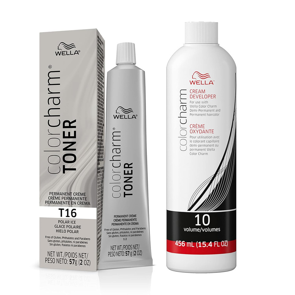 Wella Colorcharm Permanent Crã£Â¨Me Toner, Free Of Animal-Derivied Ingredients, Parabens Free, Gluten Free, T16 Polar Ice + 10 Vol. Cream Developer