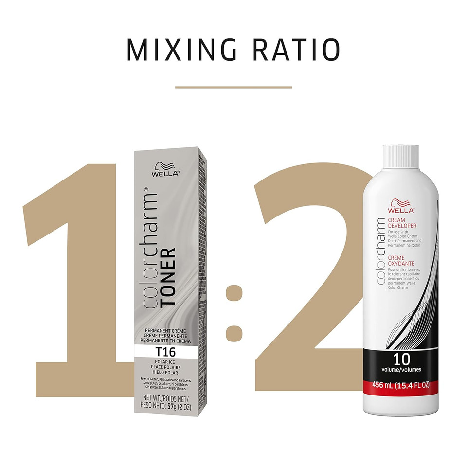 Wella Colorcharm Permanent Crã£Â¨Me Toner, Free Of Animal-Derivied Ingredients, Parabens Free, Gluten Free, T16 Polar Ice + 10 Vol. Cream Developer