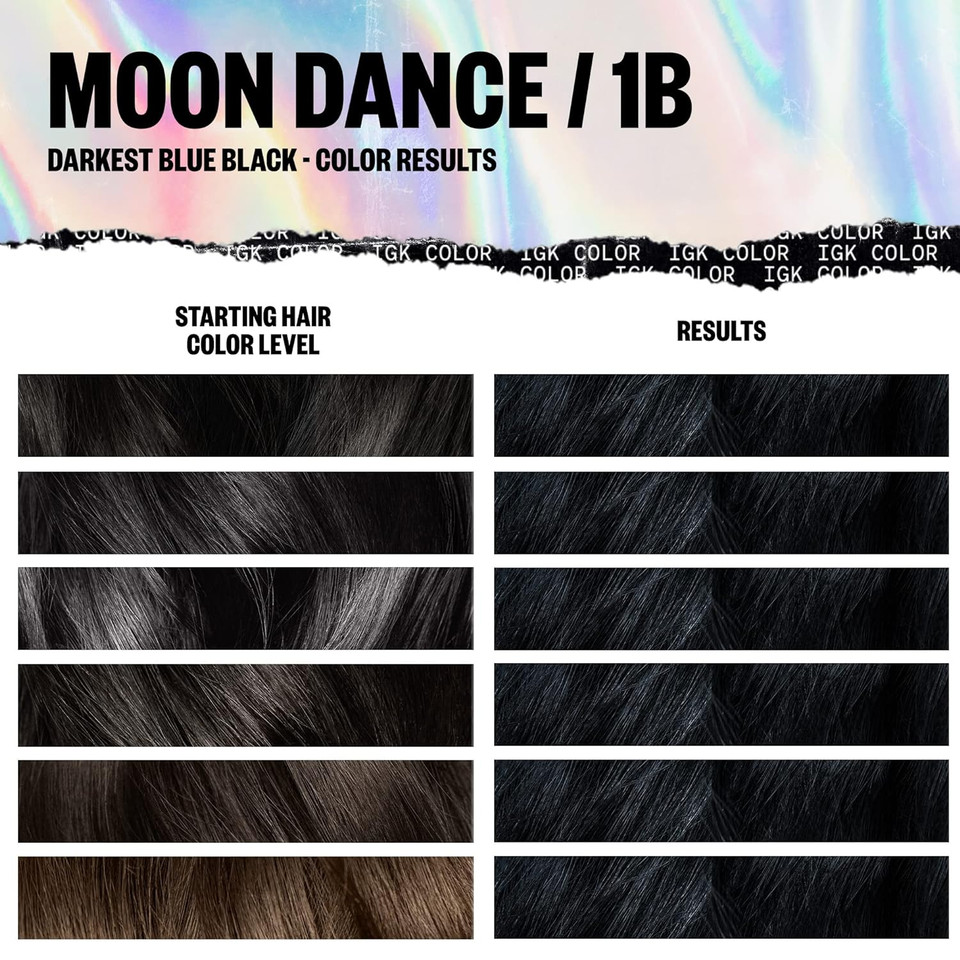 Igk Permanent Color Kit | Easy Application + Strengthen + Shine | Vegan + Cruelty Free + Ammonia Free | Bright Fantasy Color Shadesmoon Dance (Darkest Blue Black 1B)