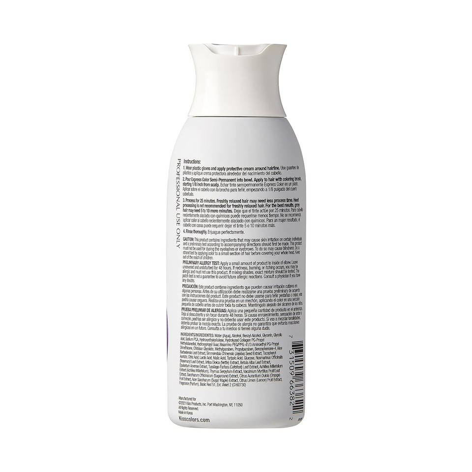 Kiss Express Semi-Permanent Hair Color 100Ml (3.5 Us Fl.Oz) (1 Pack, Real Purple)