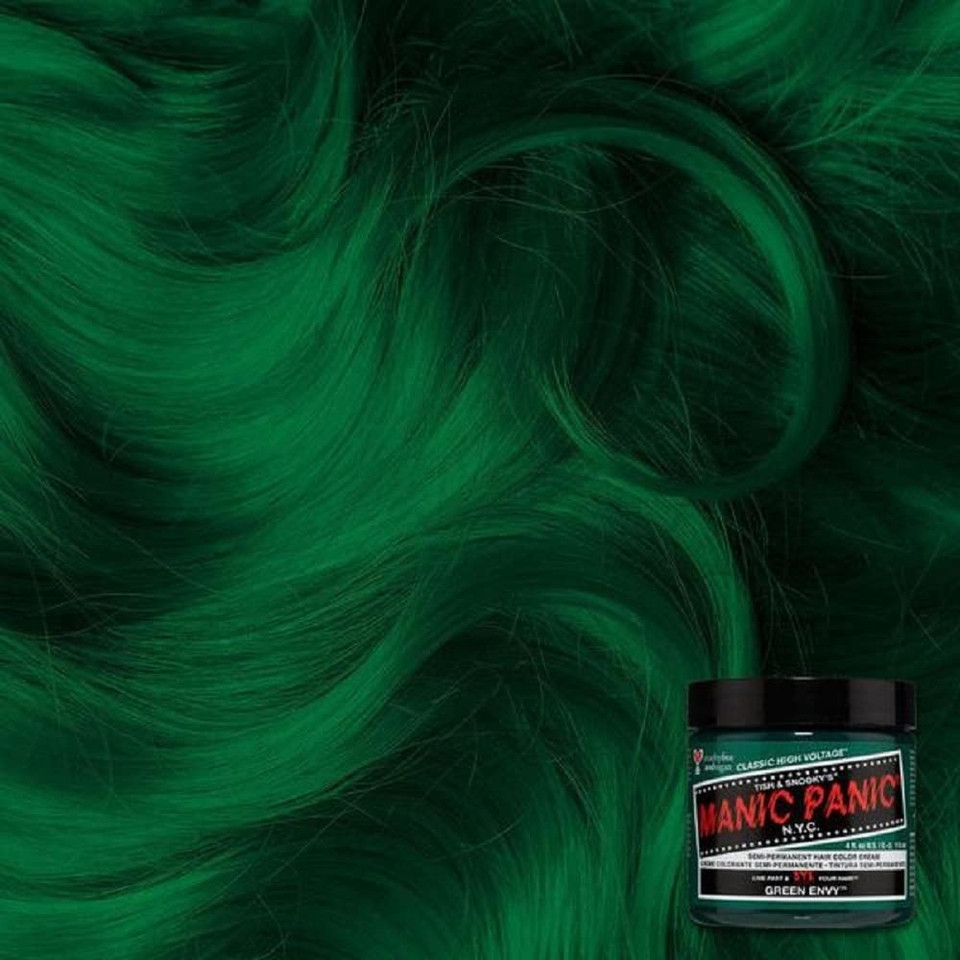 Manic Panic Green Envy Hair Dye - Classic High Voltage - Semi Permanent Vibrant Deep Emerald Green Hair Dye With A Very Slight Blue Tint - Vegan, Ppd & Ammonia Free (4Oz)Green Envy