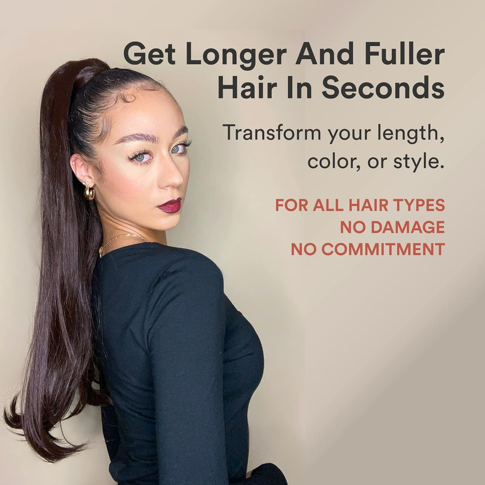 Inh Hair Brit Ponytail Extension 26 Inch Clip In Wrap Around Pony Tail Hairpiece For Women | Long Soft Waves Synthetic Clip On Faux Piece | Dark Browndark Brown