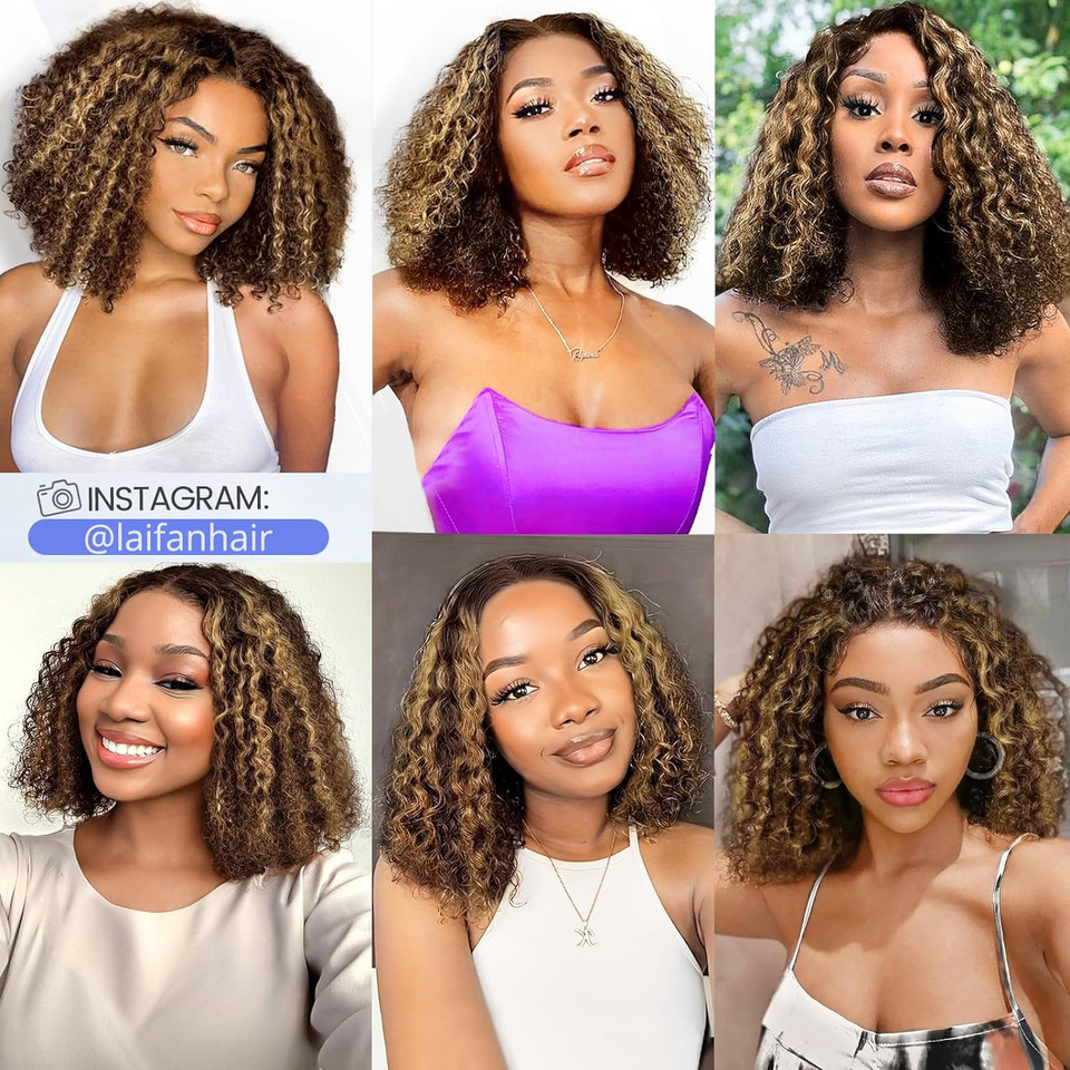 Eyefanniy Wear And Go Glueless Wig Human Hair 4/27 Highlight Curly Bob Lace Closure Wigs Pre Cut 4X4 Hd Lace Water Wave Wig For Black Women 180% Density 12 Inchhighlight12 Inch