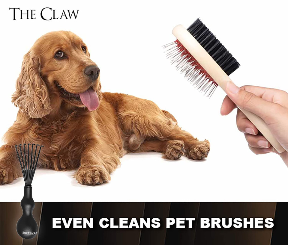 Bossman The Claw Round Hair Brush Cleaner Tool 3 Inch - Cleans Boar Bristle, Wave Or Plastic Brushes And Combs - Black Hairbrush Cleaning Rake - Cat Brush & Dog Brush Cleaner