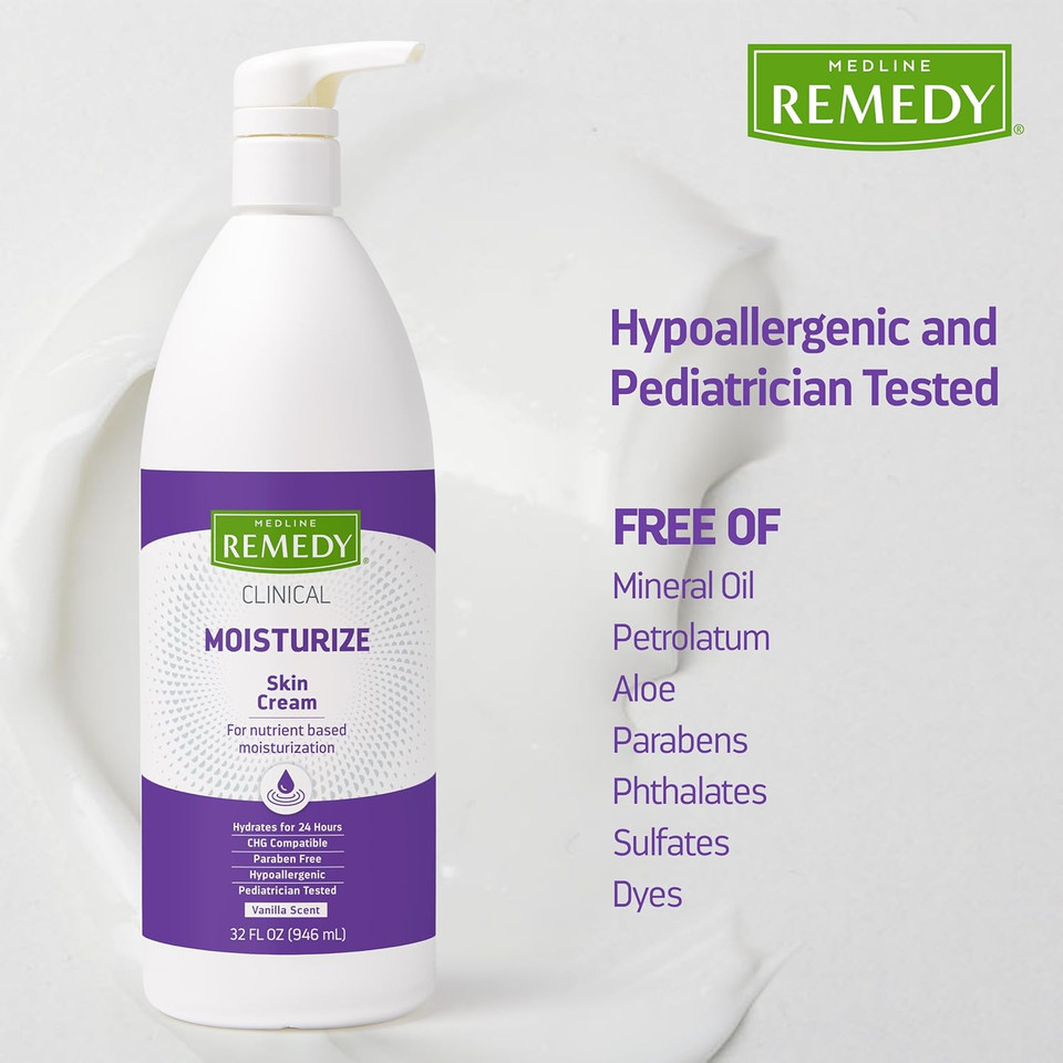 Medline Remedy Clinical Skin Cream Moisturizer, Unscented (4 Fl Oz), 12 Count Nourishing For Dry Skin, Paraben And Sulfate-Free Moisturizing Cream For Face And Body, Lotion For Sensitive Skin