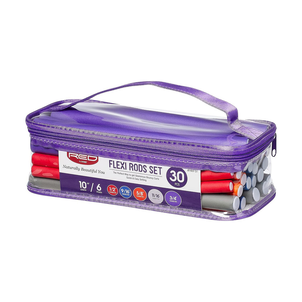 Red By Kiss Flexi Rods - Heatless Hair Curler For 90S Glamorous Bouncy Curls Beach Waves, No Slips, Sleep Styler (10" Length, 3/8" Diameter)