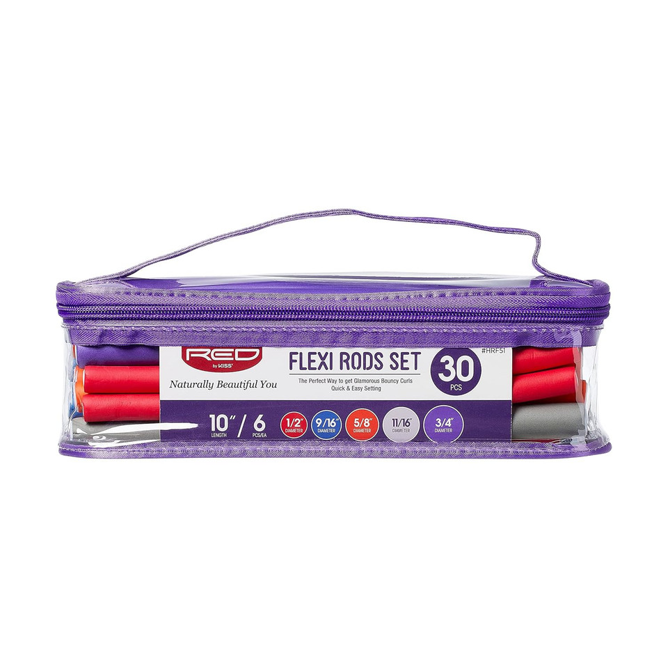 Red By Kiss Flexi Rods - Heatless Hair Curler For 90S Glamorous Bouncy Curls Beach Waves, No Slips, Sleep Styler (10" Length, 3/8" Diameter)